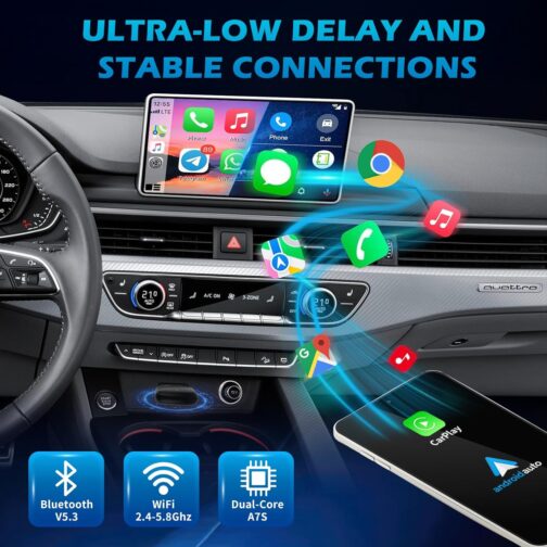 MEETOWN Wireless Carplay & Android Car Wireless Adapter 2 in 1, Converts Android Car/Carplay Wired into Wireless, Plug and Play with Type-C & USB-A, Compatible with AD10+/iOS 10+ – Bild 3