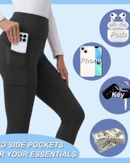 Merlvida Sports Leggings Women’s High Waist Opaque Sports Leggings with Pockets Tummy Control Sports Trousers Long Elastic Leggings Soft Trousers for Yoga Workout Gym