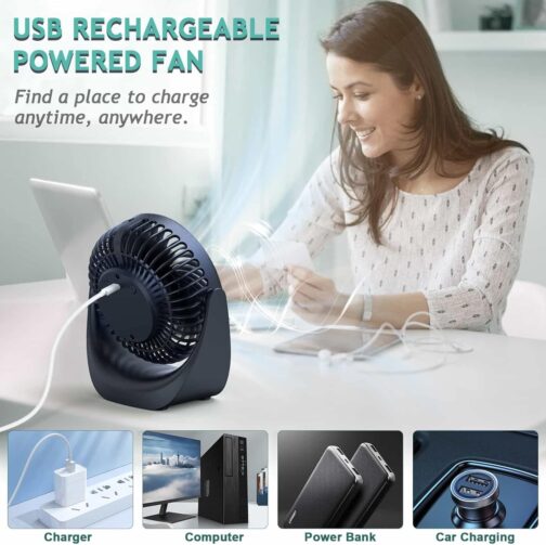 SHAVINGFUN Table Fan, Mini Fan, USB Fan, Table Fan, 4000 mAh Rechargeable Battery, 5 Speed Levels, 360 Rotatable Adjustable for Bedroom, Office, Quiet Fan – Bild 5