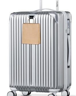 yuweijie Suitcase Expandable Trolleys Lightweight ABS + PC Hand Luggage Hard Shell Suitcase Trolley Suitcase TSA 4 Wheels, silver, M, Lightweight case with expandable