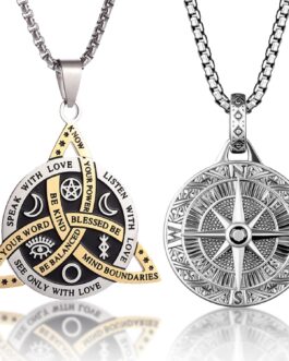 Pack of 2 Men’s Necklace Compass Pendant – Stainless Steel Silver-Plated 2 x Chain Men’s Compass Chain Birthday, Valentine’s Day – Gift for Husband, Father, Friends