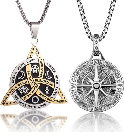 Pack of 2 Men's Necklace Compass Pendant – Stainless Steel Silver-Plated 2 x Chain Men's Compass Chain Birthday, Valentine's Day – Gift for Husband, Father, Friends