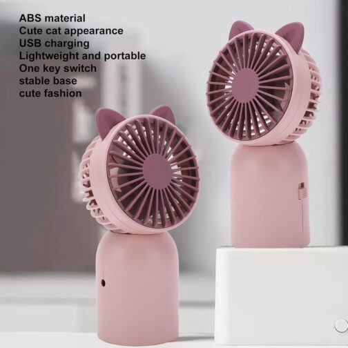 Cute Cat Hand Fan for Girls, Mini Handheld Fan for Children, Portable USB Rechargeable Small Pocket Fan with 300 mAh Battery (Approx. 1 Hour), for Outdoor Travel – Bild 3