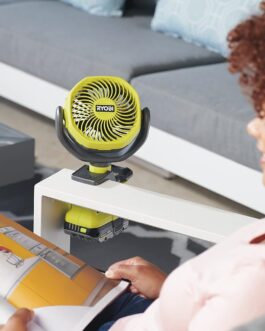 RYOBI 18 V Battery Clip Fan RCF18-0 (Compact and Portable Battery Fan, Rubberised Mounting Clip, 2-Level Adjustment, Drum Diameter (cm) 10, without Battery & Charger in Box), Green