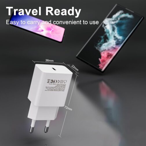 USB C Charger 15 W, Quick Charger Type C Mobile Phone Power Supply Plug Adapter for Samsung Galaxy S21 S20 S10 S9 S8 Plus S10e A51 A50 A34 A33 A20e A14 A13, iPhone 12/13/14/15/11 Pro iPad/Air Google – Bild 9