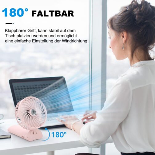 Lepwings Handheld Fan, Mini Fan USB Rechargeable, 5.5-16 Hours Runtime, 4 Wind Speeds, Foldable Quiet Small Fan for Travel, Office, Home and Outdoor - White – Bild 3