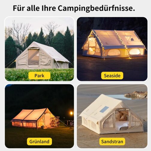 Aufblasbares Zelt 2-10 Personen, Inflatable Tent mit Rauchabzug, Camping Zelt Aufblasbar- 5 Minuten Aufbau, Luftzelt Aufblasbar Glamping Mit 2 großen Reißverschutztüren, Familienzelt Aufblasbar. – Bild 7