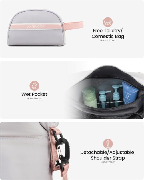 LOVEVOOK Travel Bag Women's Sports Bag Hand Luggage Bag Weekender Bag Swimming Bag Waterproof Travel Bag Duffle Bag Fitness Bag Women Hospital Bag for Travel Gym Aeroplane – Bild 5