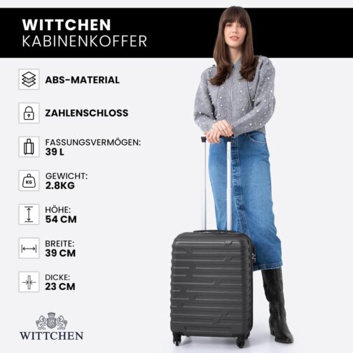 Wittchen Sturdy Suitcase, Trolley, Hand Luggage, Cabin Case. Dimensions: 54 x 39 x 23 cm. Capacity: 38 L. Weight: 2.8 kg. ABS A-line Ii, gray – Bild 7