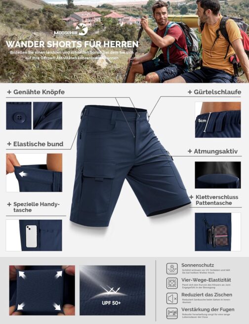 Moosehill Men's Hiking Trousers, Cargo Shorts, Water-Repellent with 6 Pockets, Lightweight, Breathable, MTB Trousers, Cycling Shorts, Men's Shorts, Bermuda, Trekking, Outdoor Trousers, Summer – Bild 5