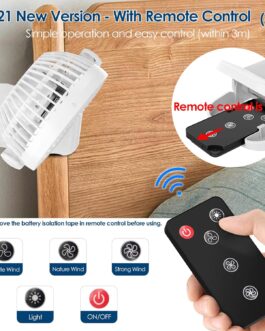 Simpeak 8000 mAh Camping Fan Table Fan, Mini USB Fan Quiet, Clip Fan with Remote Control and LED Light [3 Speeds] [720° Rotation] – White