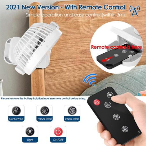 Simpeak 8000 mAh Camping Fan Table Fan, Mini USB Fan Quiet, Clip Fan with Remote Control and LED Light [3 Speeds] [720° Rotation] - White – Bild 2