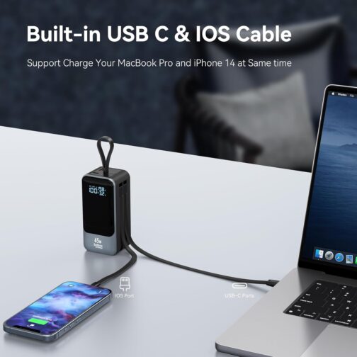 Selore&S-Global Power Bank, 65 W Powerbank USB C, External Mobile Phone Batteries, Quick Charge Function with Cable, Battery Pack 4 Ports for Laptop, MacBook Pro, Surface Go, iPad, iPhone 16, 15, 14 – Bild 8