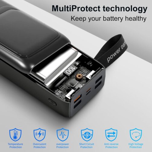 Outdoor Camping Power Bank 60000 mAh Power Bank with Large Capacity 22.5 W/PD20 W with Built-in Cable External Mobile Phone Batteries with Quick Charge Function for Smartphones, Tablets etc. (Black) – Bild 4