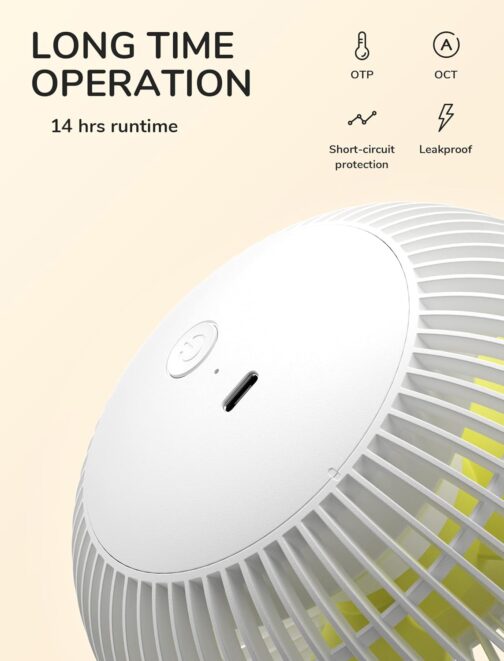 JISULIFE Mini USB Fan, Clip Battery Table Fan, Very Quiet, Small with 4000 mAh Battery, 4 Speed Levels, Max 14 Hours for Bed, Desk, Crib, Pram, Car Seat - White – Bild 4