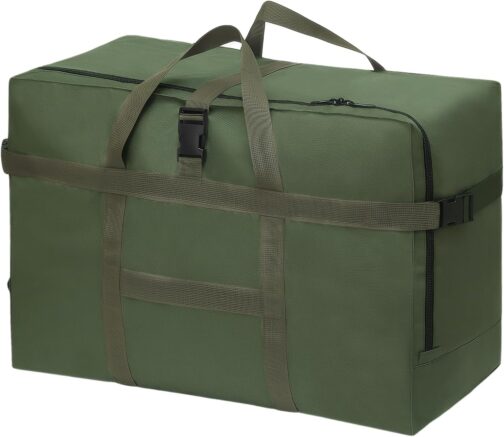 Large Travel Bag, Foldable Travel Bag with Wrist Strap, Waterproof Carry Bag, for Airline Travel, Camping, Moving and School, for Men and Women, Green, No