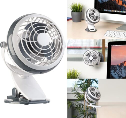 Sichler Haushaltsgeräte Clamp Fan: Mobile Fan with Clamp, USB & Battery Operation, 3 W, Diameter 12.7 cm (Fan Clip, for Clamping, Ceiling Fan) – Bild 2