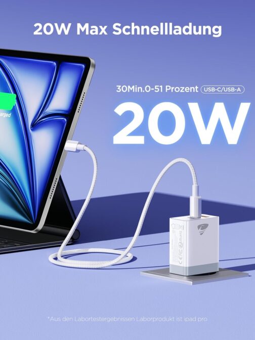 USB C Charger, Pack of 2, 2 Ports, Multiple Charger with USB-C and USB-A, 20 W Fast Charger, PD 3.0 Power Adapter, USBC Power Supply for iPhone 16 15 14 Pro Max 13 12 11, Samsung Mobile Phones Plug – Bild 4