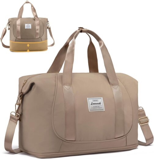 LOVEVOOK Ryanair Hand Luggage, Expandable Hand Luggage Bag for Airplane, Foldable Small Travel Bag, Cabin Travel Bag, Weekender Carry On Luggage for Men and Women, khaki, Modern