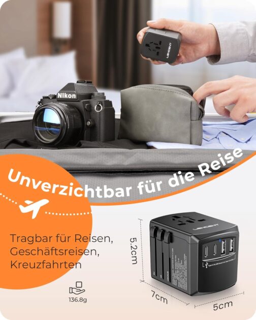LENCENT Travel Adapter Worldwide, Universal Travel Plug World Travel Adapter with 2 USB A and 2 USB C, International Socket Adapter for Japan Thailand USA England Australia (Type A/B/G/I/D/I/L/M/N) – Bild 5