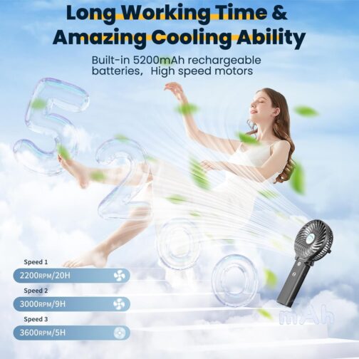 HandFan Portable Hand Fan, Folding Desktop USB Battery Fan with 5200mAh Power Bank Function, Mini Electric Personal Fan for Office/Home/Outdoor/Camping/Stroller – Bild 2