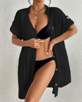 Bsubseach Cover Ups for Swimwear Women Short Sleeve Swimsuit Coverup with Pockets