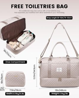 LOVEVOOK Women’s Large Travel Bag with Shoe Compartment and Wet Compartment, Light pink, Utility