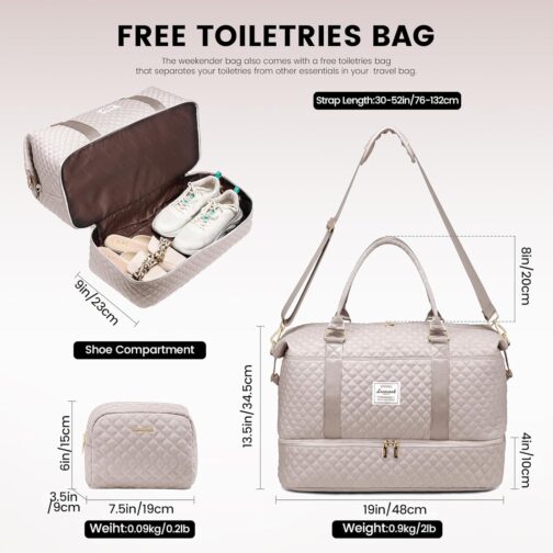 LOVEVOOK Women's Large Travel Bag with Shoe Compartment and Wet Compartment, Light pink, Utility – Bild 2