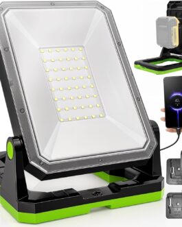 SYLSTAR Battery Construction Spotlight for 18-20 V Batteries, 30 W 3000 LM Work Light LED Battery Lamp Compatible with Bosch Professional, Makita, Dewalt, Black & Decker, PorterCable, Stanley and