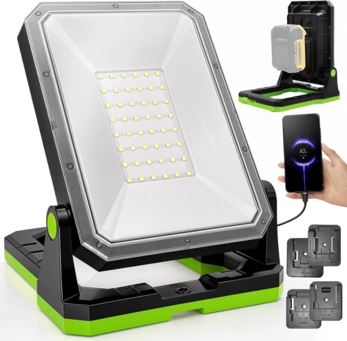 SYLSTAR Battery Construction Spotlight for 18-20 V Batteries, 30 W 3000 LM Work Light LED Battery Lamp Compatible with Bosch Professional, Makita, Dewalt, Black & Decker, PorterCable, Stanley and