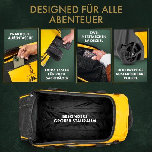 BEN NEVIS Original 60L 80L 100L Travel Bag with Wheels - XL XXL Foldable Travel & Sports Bag, Water-Repellent, Robust & Space Saving, yellow, travel bag – Bild 4