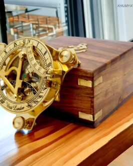 KHUMYAYAD Brass Compass Elegant Traditional 3″ Nautical Sundial Compass Antique Brass with Exquisite Wooden Box