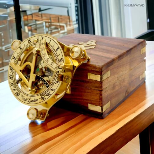 KHUMYAYAD Brass Compass Elegant Traditional 3" Nautical Sundial Compass Antique Brass with Exquisite Wooden Box – Bild 2