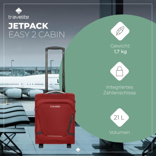 Travelite Hand Luggage Suitcase with 4 Wheels, red, On-board trolley with 2 wheels – Bild 2