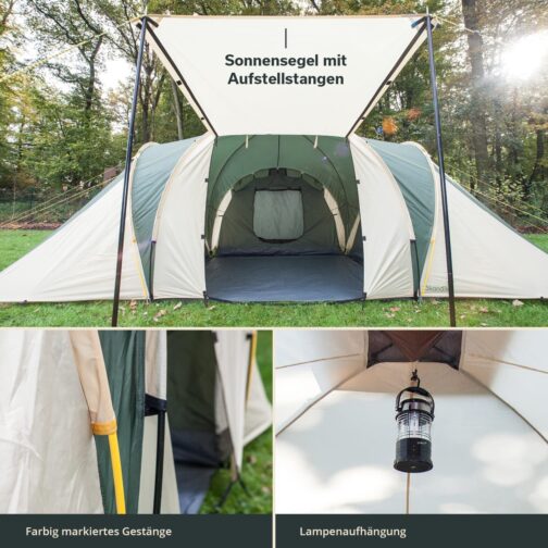 Skandika Daytona 6 Person Dome / Family Tent 3 Sleeping Cabins 3000 mm Hydrostatic Head 195 cm Standing Height – Bild 6