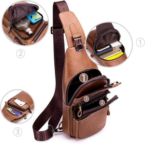 pundarika Leather Chest Bag Men Leather Shoulder Bag Business Leisure Crossbody Bag Travel Work Small Handbag – Bild 6