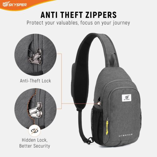 SKYSPER Shoulder Bag Chest Bag RFID Sling Bag Men's Lightweight Shoulder Bag Anti-Theft Crossbody Bag Outdoor Travel, darkgray, City Country Style – Bild 2