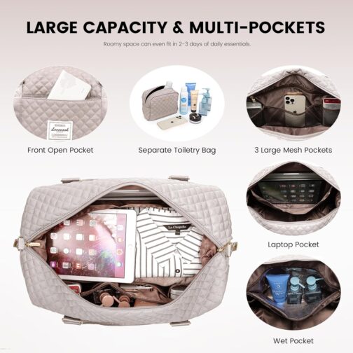 LOVEVOOK Women's Large Travel Bag with Shoe Compartment and Wet Compartment, Light pink, Utility – Bild 3