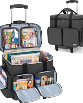 CURMIO Scrapbook Rolling Totes, Scrapbooking Storage Bag with Removable Trolley, Handmade Bag for Scrapbooking Accessories and Crafts, Black