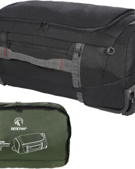 REDCAMP Foldable Duffle Bag with Wheels, Waterproof Extra Large Travel Duffle Bag Luggage with Wheels for Travel, Dark black-120l, With wheels