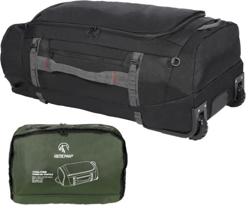 REDCAMP Foldable Duffle Bag with Wheels, Waterproof Extra Large Travel Duffle Bag Luggage with Wheels for Travel, Dark black-120l, With wheels