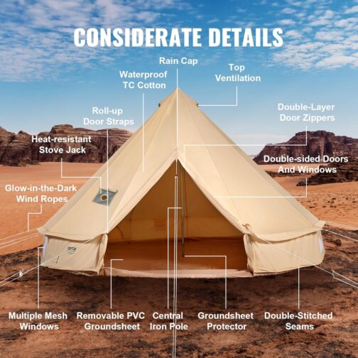 VEVOR Bell Tent 3-7 m Yurt Tent Suitable for 6-12 People TC Cotton and Robust Iron Poles with PVC Groundsheet Camping Tent – Bild 7