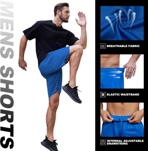 miijoory Pack of 3/5 Men's Sports Shorts with Pockets Quick Drying Training Trousers Running Trousers for Gym Basketball Fitness – Bild 4