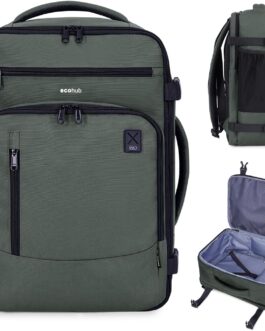 ECOHUB Backpack 40 x 20 x 25 cm for Ryanair Aeroplane Travel Backpack Hand Luggage Laptop Daypacks PET Recycled Environmentally Friendly Backpack Waterproof Under Seat 20 L Women Small, Army Green