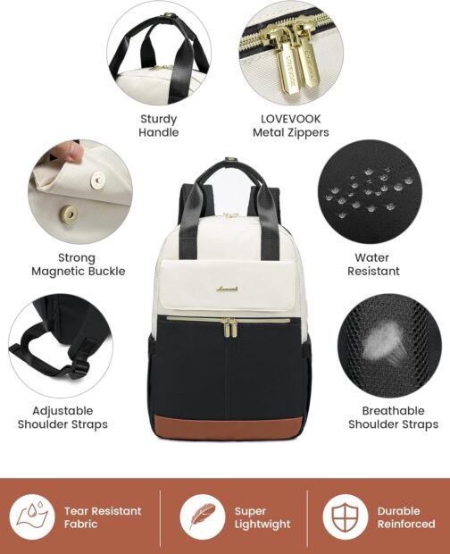 LOVEVOOK Backpack Women's Laptop School Backpack Teenager Girls with Laptop Compartment Travel Backpack Work Bag Daypack Waterproof School Bag Backpack Women Elegant for University Travel Office, – Bild 4