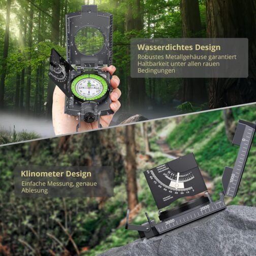 Anbte Kompass Militär mit Klinometer Professioneller Marschkompass IP65 Compass mit Tragetasche Wasserdicht Navigation Compass für Jagd Camping Wandern Outdoor-Aktivitäten