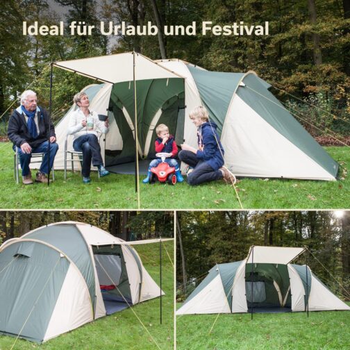 Skandika Daytona 6 Person Dome / Family Tent 3 Sleeping Cabins 3000 mm Hydrostatic Head 195 cm Standing Height – Bild 2