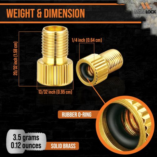 Mobi Lock 5 Pack Presta Valve Adaptors Brass Presta to Schrader for Bicycles and Cars for Standard Pumps & Air Compressor Adapter for Bicycle Valve to Car Valve – Bild 5