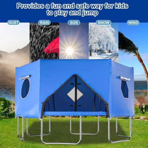 Trampoline Outdoor Tent - 427 cm Children's Trampoline Canopy Cover - Green Accessories for Straight Rods Trampolines with 6 Poles for Wind and Sun Protection (Blue) – Bild 5
