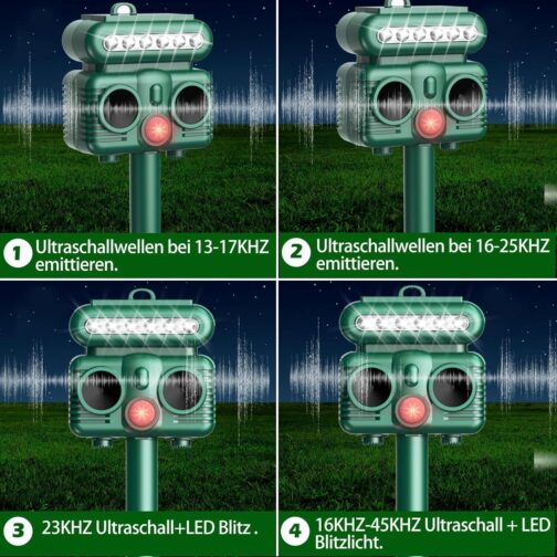 Cat Repeller Ultrasonic Animal Repellent, 4 Modes Solar Animal Repeller Cat Repeller with PIR Motion Sensor and LED Flashing Light, IP66 Waterproof Marten Deterrent for Cats, Dogs, Birds, Wild Animals – Bild 5